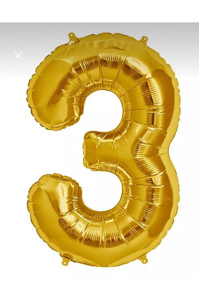 Yogi parti 3 Numbers Balloon Yellow Gold 16*36 cm Helium Compatible Flying Balloon