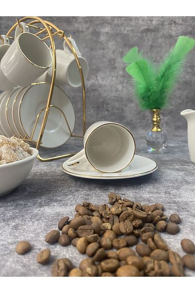 RUBİ PORSELEN Gold Gilded Porcelain Coffee Cup Set for 6 People