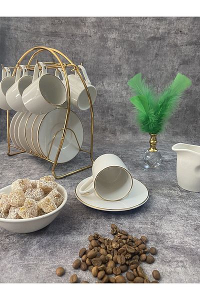 RUBİ PORSELEN Gold Gilded Porcelain Coffee Cup Set for 6 People