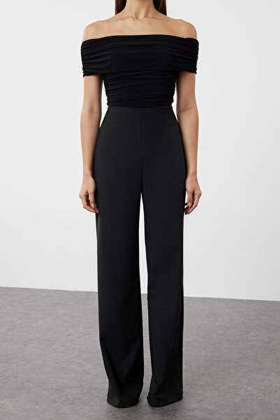 Trendyol Collection Μαύρη πλεκτή φόρμα Carmen Collar - TPRSS24TU00017