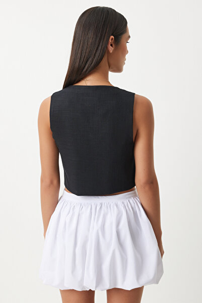 Happiness İstanbul Černá lněná krátká dámská vesta - KT00011