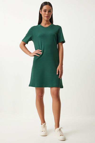 Happiness İstanbul Emerald Green Crew Neck Women's Knitted Dress - OW00026