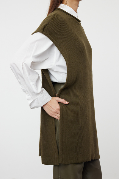 Trendyol Modest Khaki Knitwear Sweater - Side Tie Accessory, Thessaloniki Knit TCTAW25UV00008