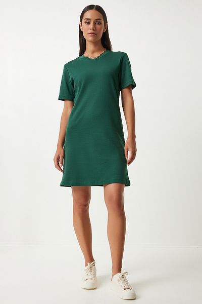 Happiness İstanbul Emerald Green Crew Neck Women's Knitted Dress - OW00026