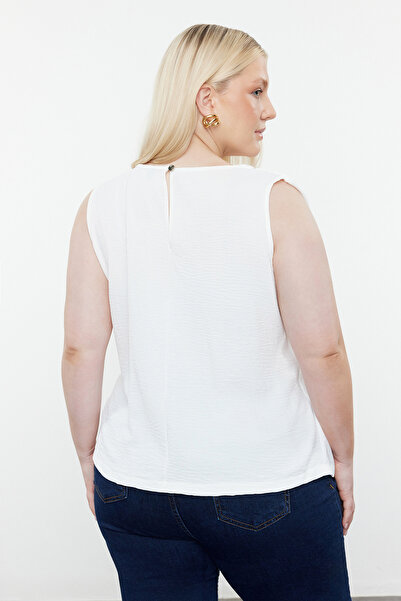 Trendyol Curve Plus Size Ecru Tulle Woven Blouse