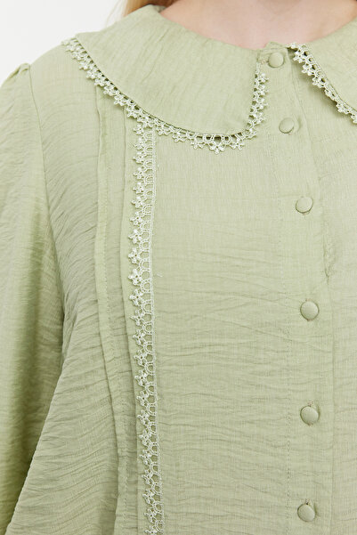 Trendyol Curve Menta csipke baba galléros ing - léggömb ujjú, szőtt TBBSS24AX00039