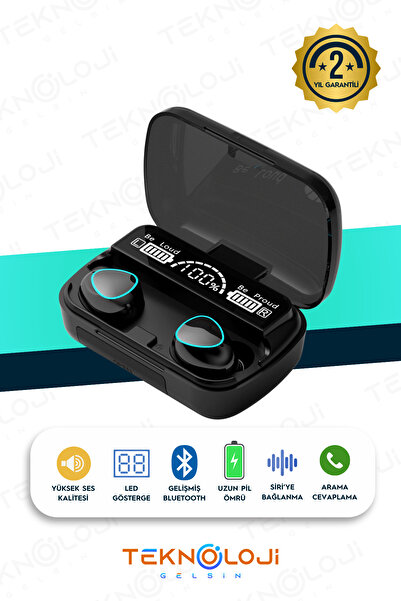 Teknoloji Gelsin Bluetooth Kulaklık Earbuds Kulak Içi Led Göstergeli Powerbankli Kablosuz Wireless V5.1