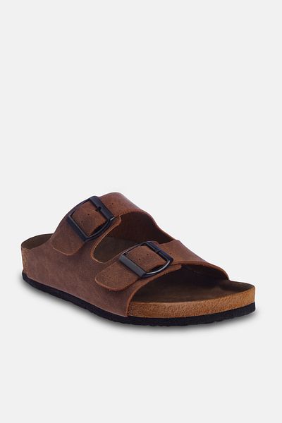 TRENDYOL SHOES Dupla csatos barna női papucs - TAKSS24TE00004