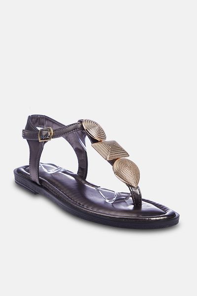 TRENDYOL SHOES Žabkové platinové kovové dámské sandály – podrobné příslušenství TAKSS24SD00003