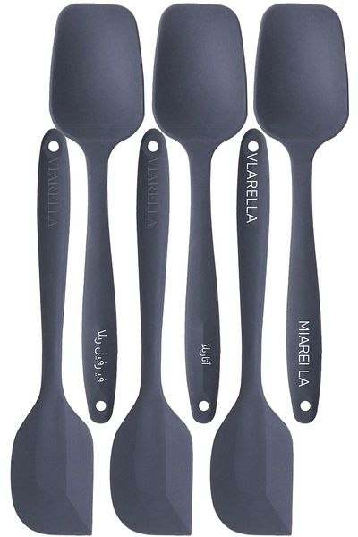 viarella Fireproof Non-Stick Silicone Spatula Flat Spoon Set of 6 Gray