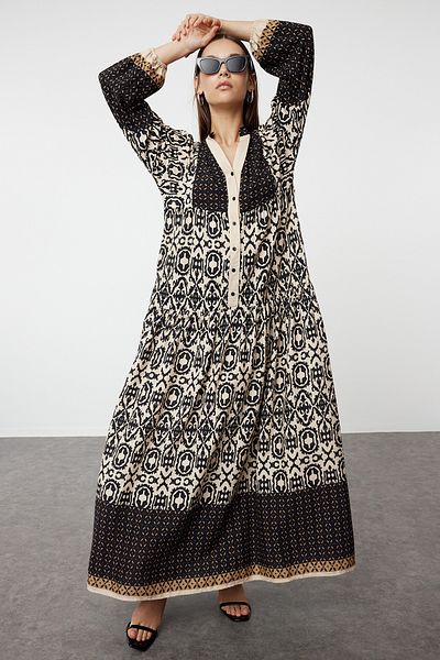 Trendyol Modest Viscose Black Patterned Dress - TCTSS24EB00221