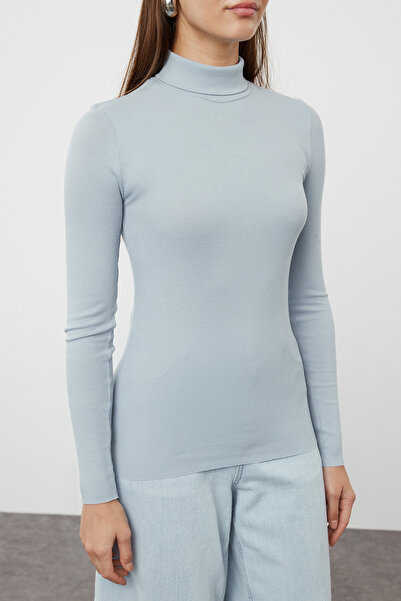 Trendyol Collection Modrý tenký pletený svetr – průhledný vzhled TWOAW25KZ00062