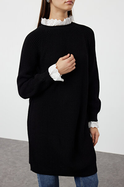 Trendyol Modest Pulover din tricotaje Thessaloniki - Detaliu guipur negru, TCTAW24AK00126