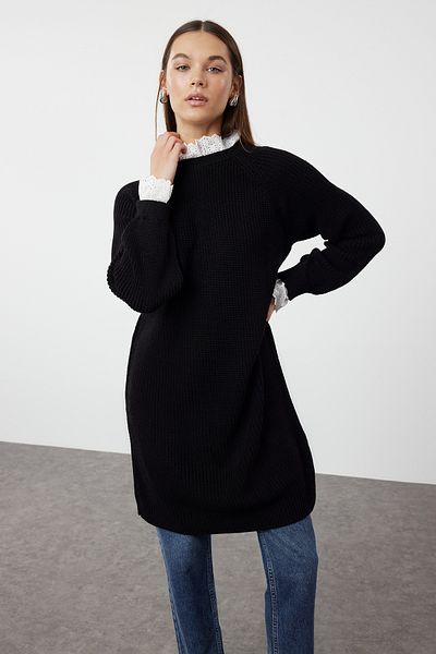 Trendyol Modest Pulover din tricotaje Thessaloniki - Detaliu guipur negru, TCTAW24AK00126