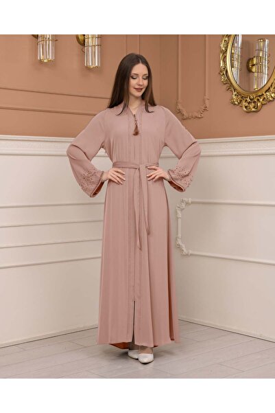 Modamix Diamond Stone Detailed Belted and Zippered Abaya Ferace -679