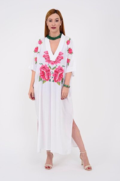 Park Moda AN10391 ΦΟΡΕΜΑ ΤΡΙΑΝΤΑΦΥΛΛΟΥ ΜΕ ΣΧΕΔΙΟ V-λαιμόκοψη