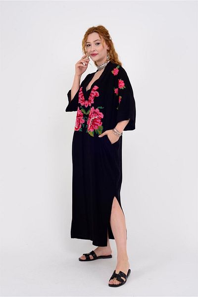 Park Moda An10391 Rochie cu decolteu în V cu model trandafiri