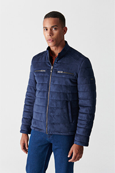 Avva Erkek Lacivert Dik Yaka Yandan Cepli Kapitone Süet Mont A12y6048