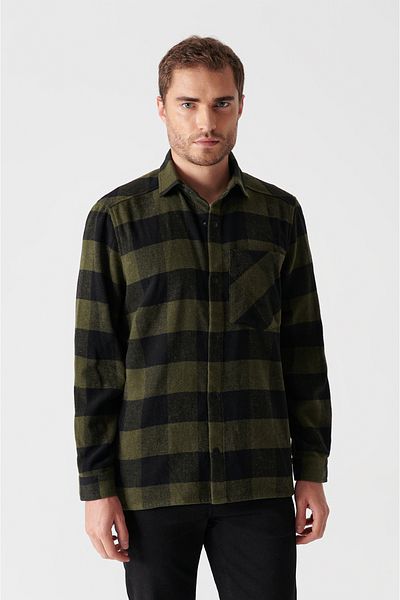 Avva Herren-Jackenmantel in Khaki mit klassischem Kragen und Seitentasche, übergroße Passform, A12y6066