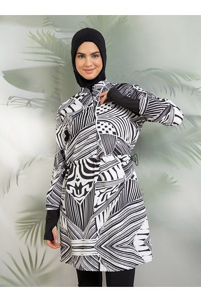 Mayo Bella Full Covered Swimsuit - Black and White - Swimsuit Bella