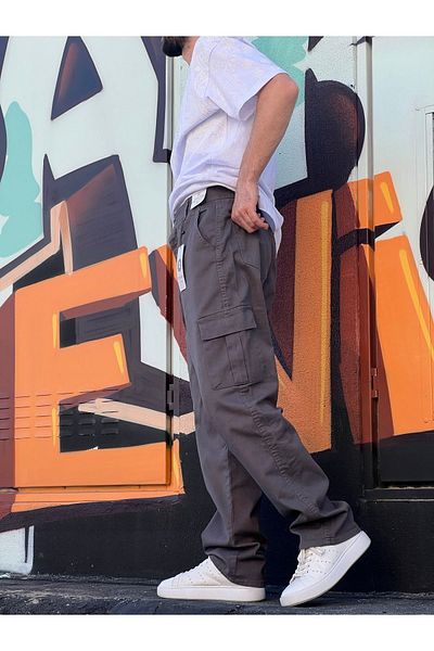 ElitWear Ανδρικό φαρδύ παντελόνι σε φαρδύ στυλ με τσέπες στο πλάι και στο πίσω μέρος