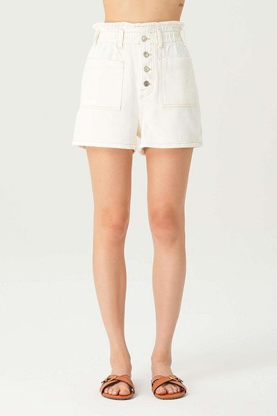 CROSS JEANS High Waist Ecru Jean Shorts - Patty Button, Elastic, C 4534-100
