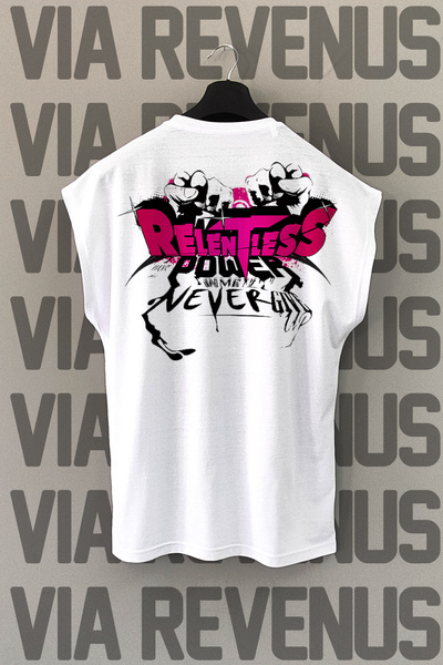 Vordevia Tricou sport alb Relentless - imprimat pe spate, mâneci zero