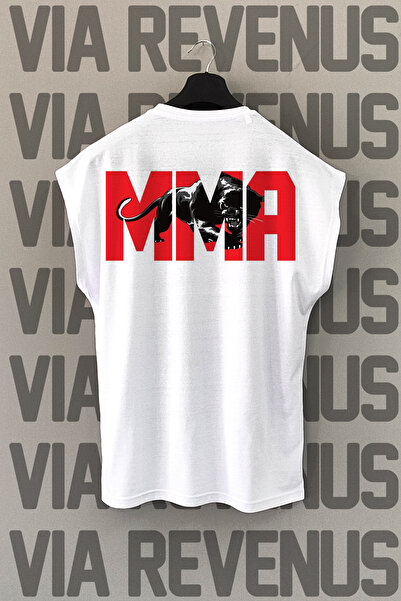 Vordevia Tricou sport alb cu mâneci zero cu imprimeu pe spate MMA