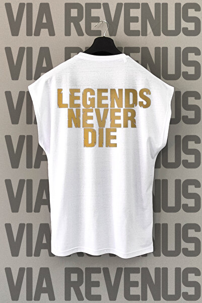 Vordevia Tricou sport alb - Legendele nu mor niciodată, imprimeu pe spate, mâ...