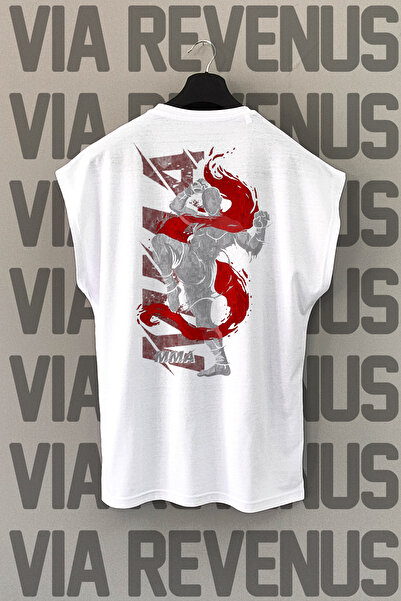 Vordevia Tricou sport alb MMA - imprimat pe spate, mâneci zero