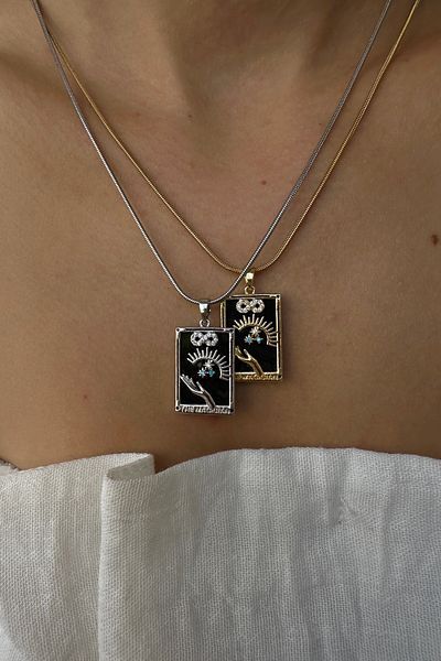 Okko Store Steel Black Enameled Plate Necklace