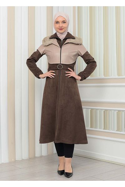Modamix SUEDE TRENCH COAT WITH FUR COLLAR AND BELT 1351
