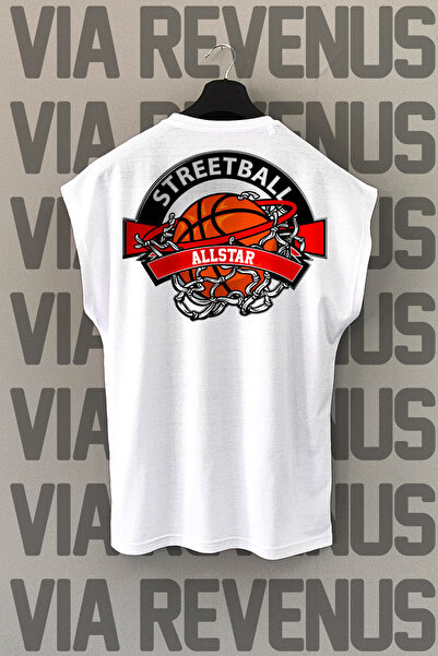 Vordevia Bela ulična košarkaška majica T-shirt - Leđa Štampano , Bez rukava