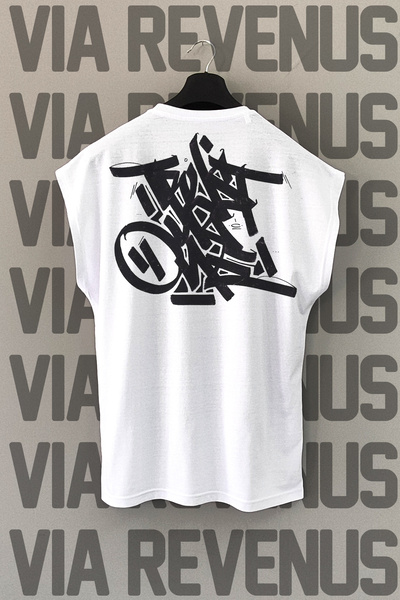 Vordevia Tricou sport alb Trust No One - imprimat pe spate, mâneci zero