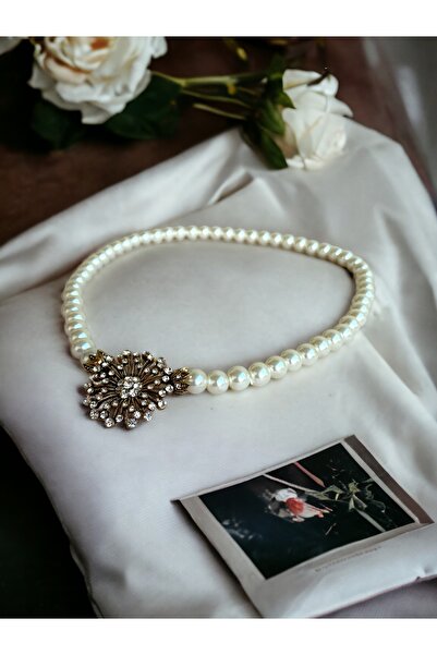 FAYRA ACCESSORIES Beyaz Kristal Taşlı Dandelion İnci Kolye