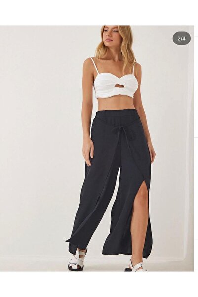 efraim giyim Oversize  Aerobin Keten Yazlık Ince Salaş Yırtmaçlı Alt  Pantolon