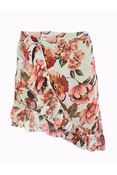Bolder Frida Red Flower Pattern Short Ruffle Pareo