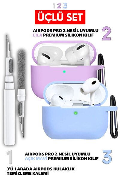 EWEC Üçlü Set | Pro 2.Nesil Uyumlu İkili Silikon Kılıf ve 3 in 1 Bluetooth Ku...