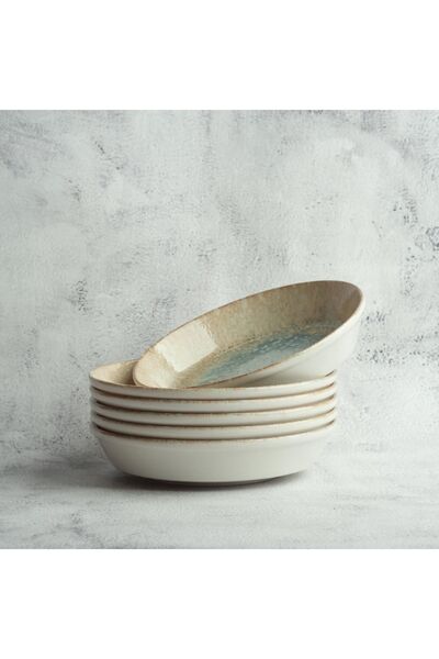 BY BONE Smooth Reaction 48 Parça 12 Kişilik Yemek Takımı - Altın - Okyanus Mavi | Modern Yemek Takımı