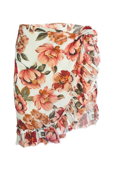 Bolder Frida Red Flower Pattern Short Ruffle Pareo