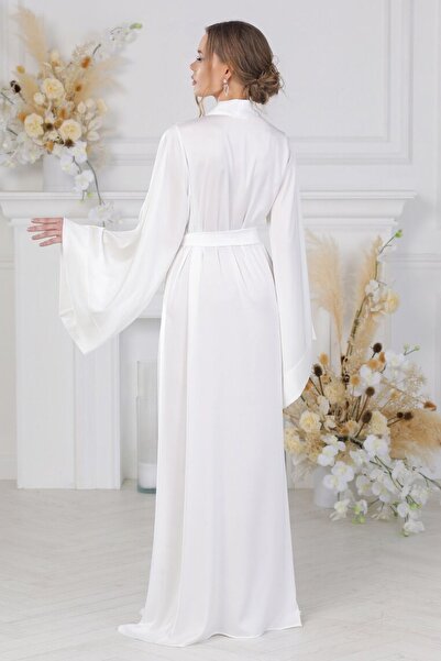 lousa Φαρδύ σατέν μακρύ φόρεμα με μανίκια