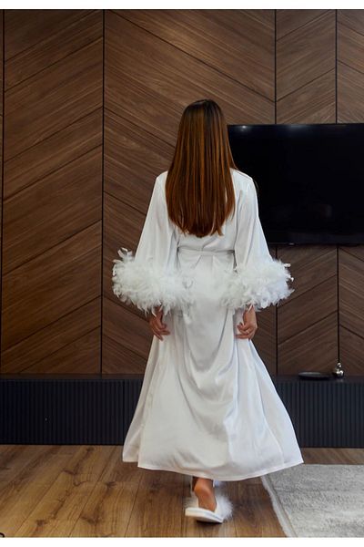 lousa Μεταξένιο σατέν πουπουλένιο νυφικό νυφικό με μανίκια με ραβδώσεις