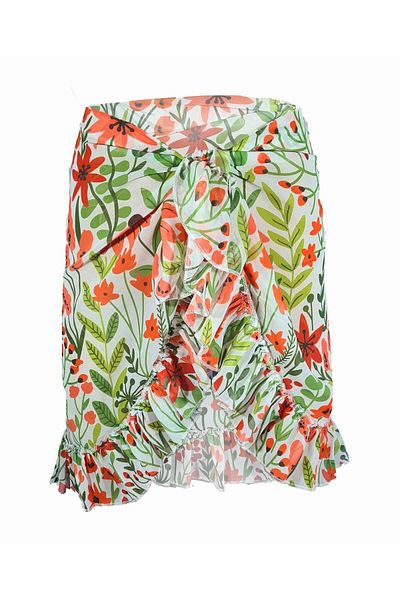 Bolder Green Leaf Pattern Short Ruffle Pareo