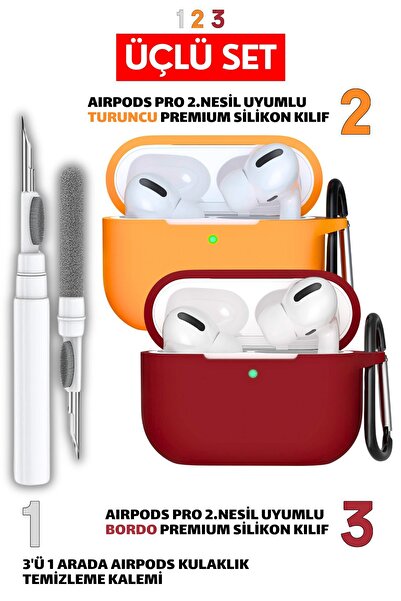 EWEC Üçlü Set | Pro 2.Nesil Uyumlu İkili Silikon Kılıf ve 3 in 1 Bluetooth Ku...