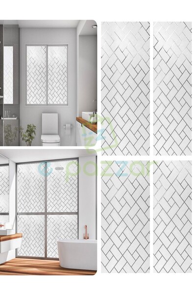 epazzar 3 Mt X 60 Cm Uv Koruyucu Transparan 3D Buzlu Ekose Desenli Cam Banyo Pencere Folyosu Statik Sticker