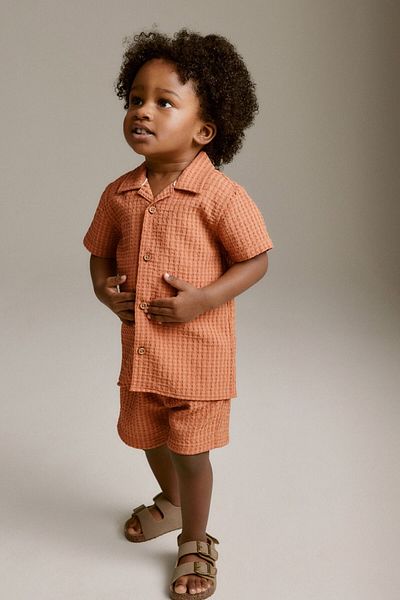Next Baby Red Brown Colored 100% Cotton Short Sleeve Shirt and Shorts Set