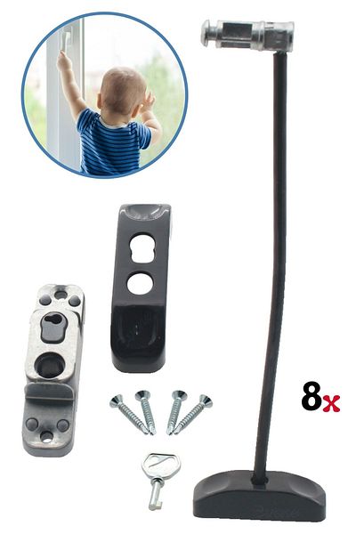 Evene Anthracite Window Lock with 8 Ropes Children's Safety Security Burglar Pimapen PVC Door Baby Lock