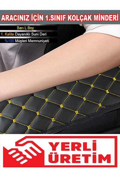 AysalStore Volvo V40 (1995-2004) Leather Auto Armrest Case Cover Capitone Sponge Yellow Embroidered-