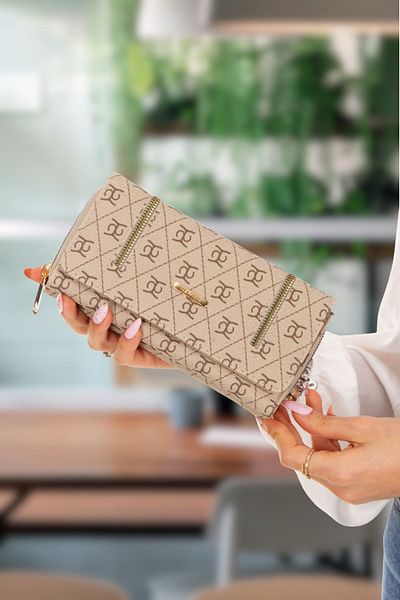 Adelina Bags Portofel de damă cu model cu bani de hârtie și compartiment pentru carduri și detaliu cu fermoar