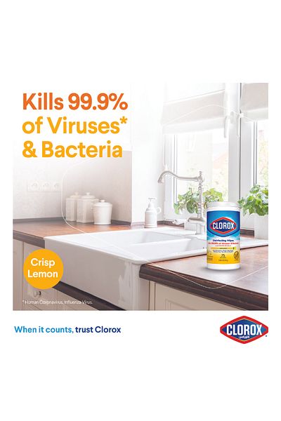 Clorox Disinfecting Wipes Lemon Fresh, BlEach Free Cleaning Wipes - 75 Wipes